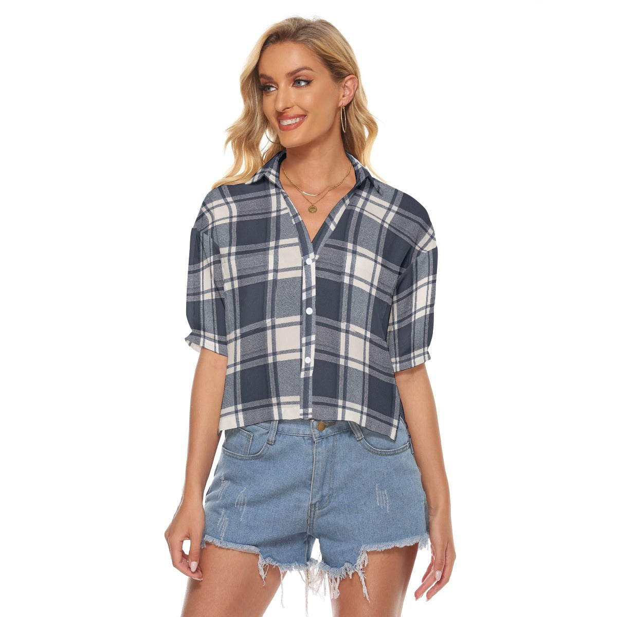 Urban Legend Penn State Nittany Lions Tartan Plaid Women's V-Neck Shirt – Navy and White College Str