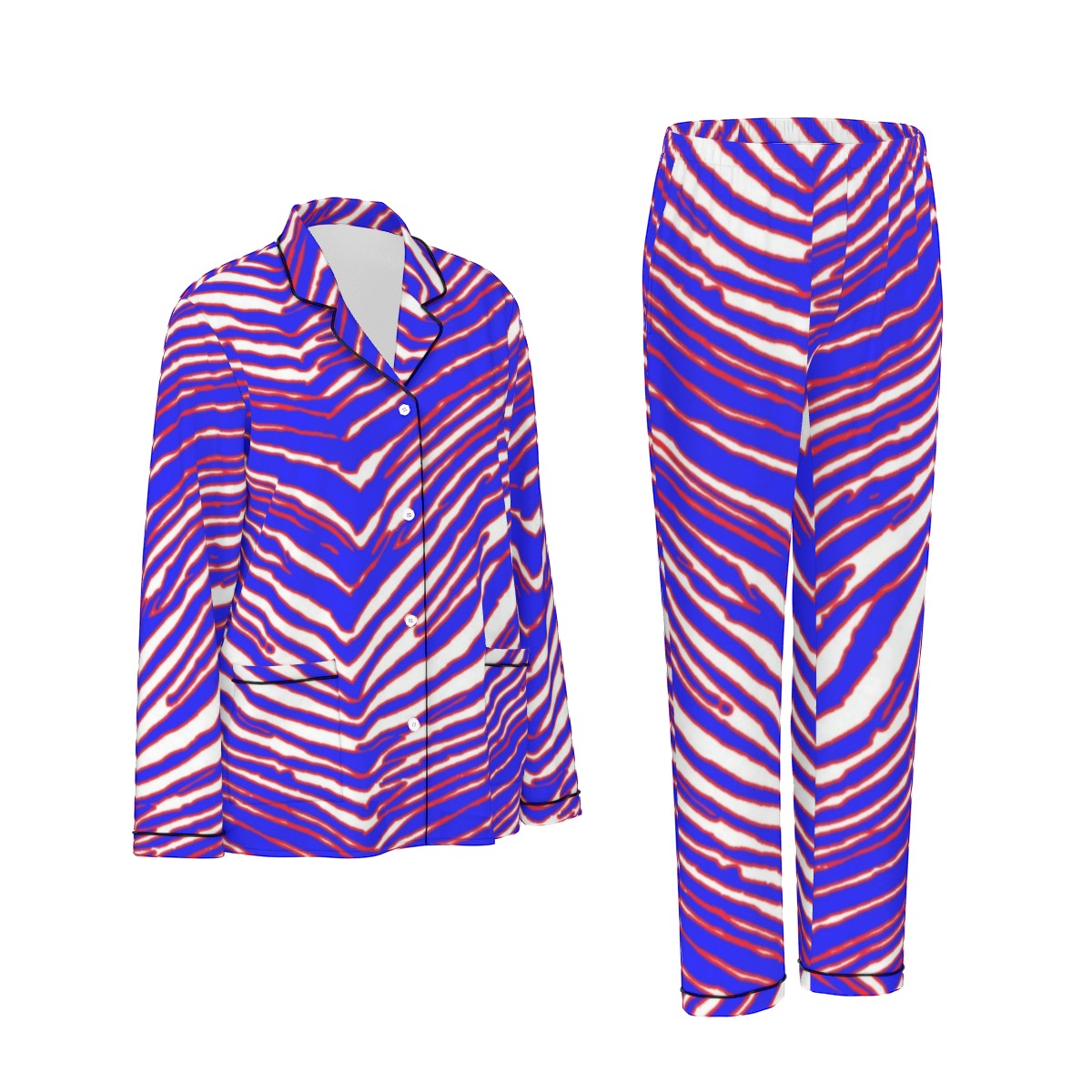 Buffalo Bills Zubaz Women's Long Sleeve Pajama Set With Black Contrast Piping