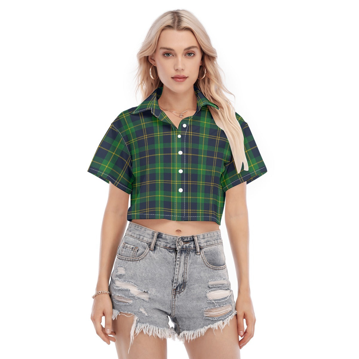 Notre Dame Tartan Plaid Fighting Irish Women's Cropped Shirt
