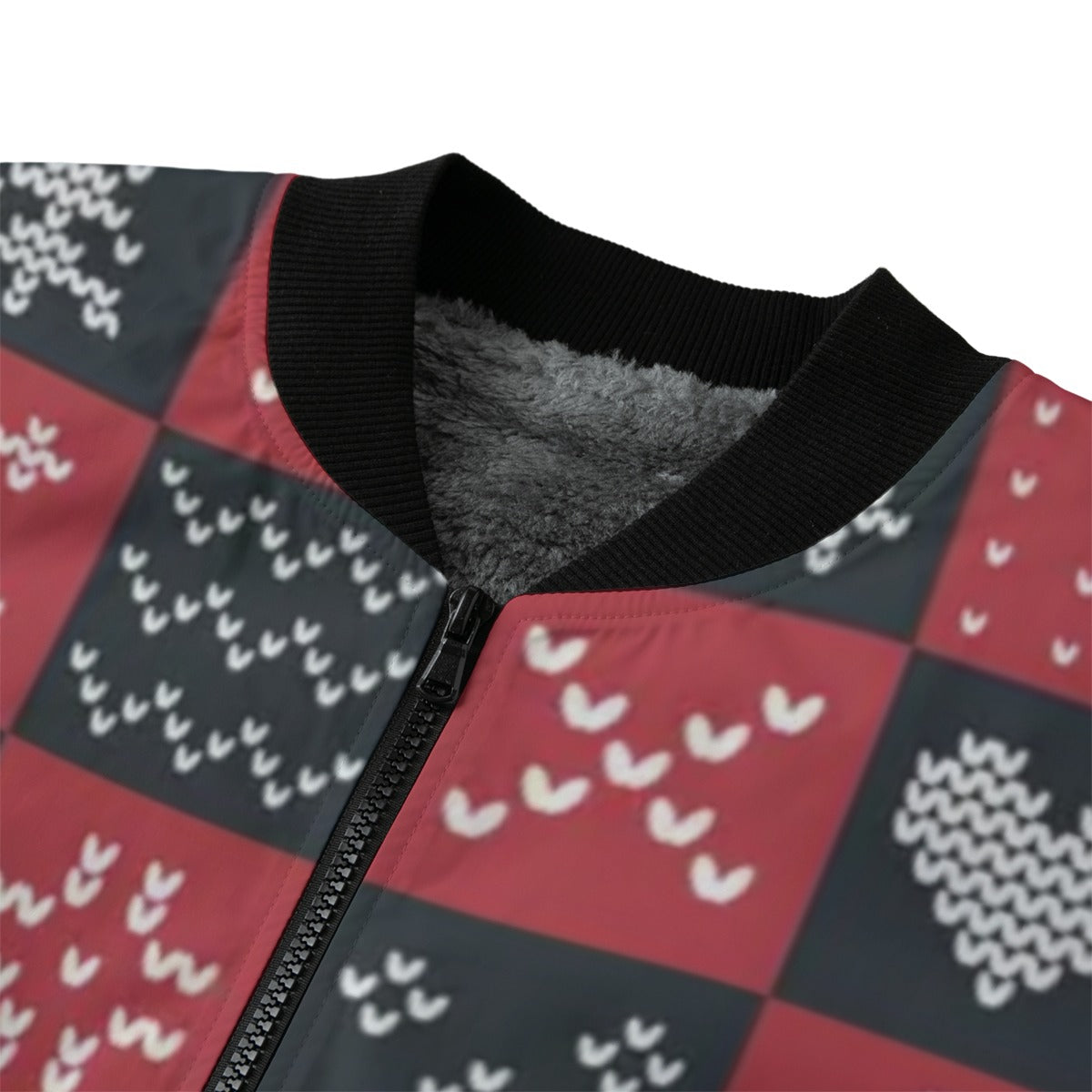 Urban Legend Red Christmas and New Year Snow Pattern Winter Geometric Fleece Bomber Jacket