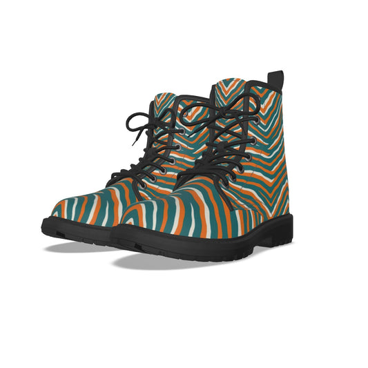 Miami Football Game Day All-Over Print Women's Martin Short Boots With Black Bottom
