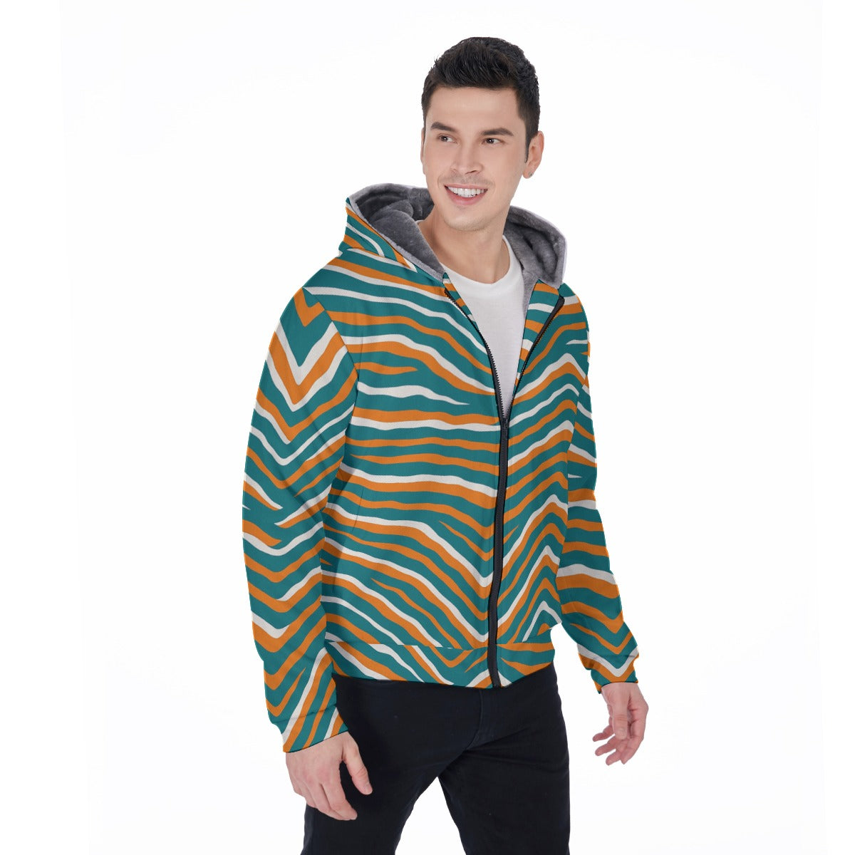Miami Football Game Day All-Over Print Men's Sherpa Fleece Zip Up Hoodie