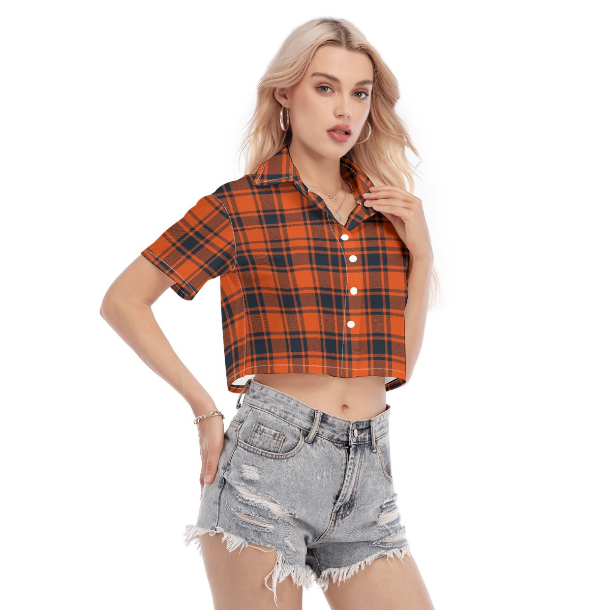 Illinois Urbana - Fighting Illini Tartan Plaid Women's Cropped Shirt
