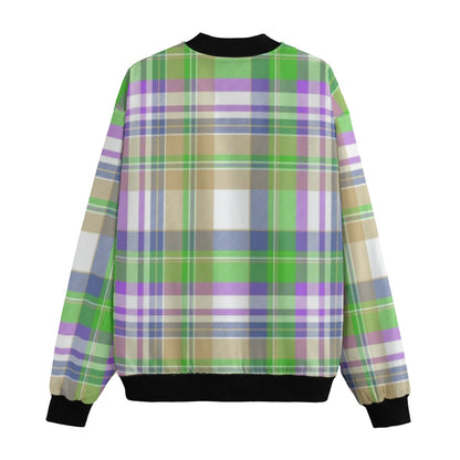 Isle of Skye – purple green and white tartan Fleece Bomber Jacket