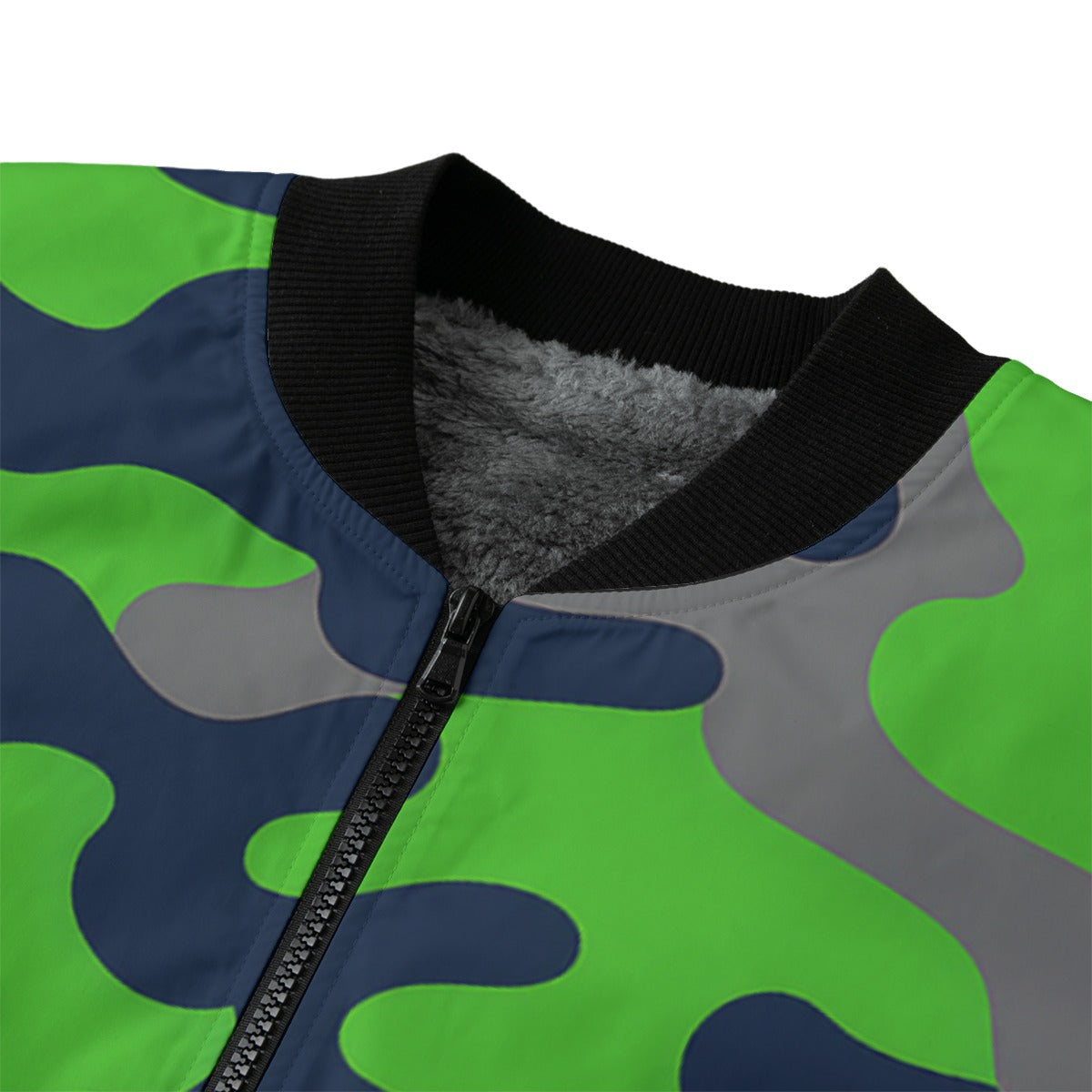 Seattle Seahawks Camo Fleece Bomber Jacket – Navy, Green and Gray NFL Streetwear