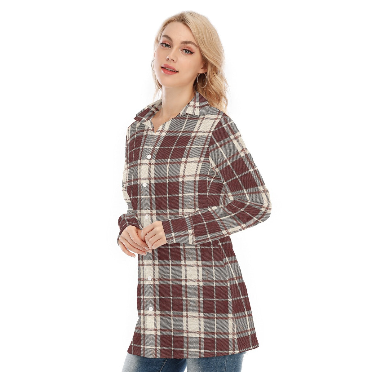 Oklahoma Tartan Plaid Sooners Women's Long Shirt |115GSM Cotton poplin