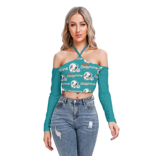 Miami Football Game Day All-Over Print Women's Halter Lace-up Top