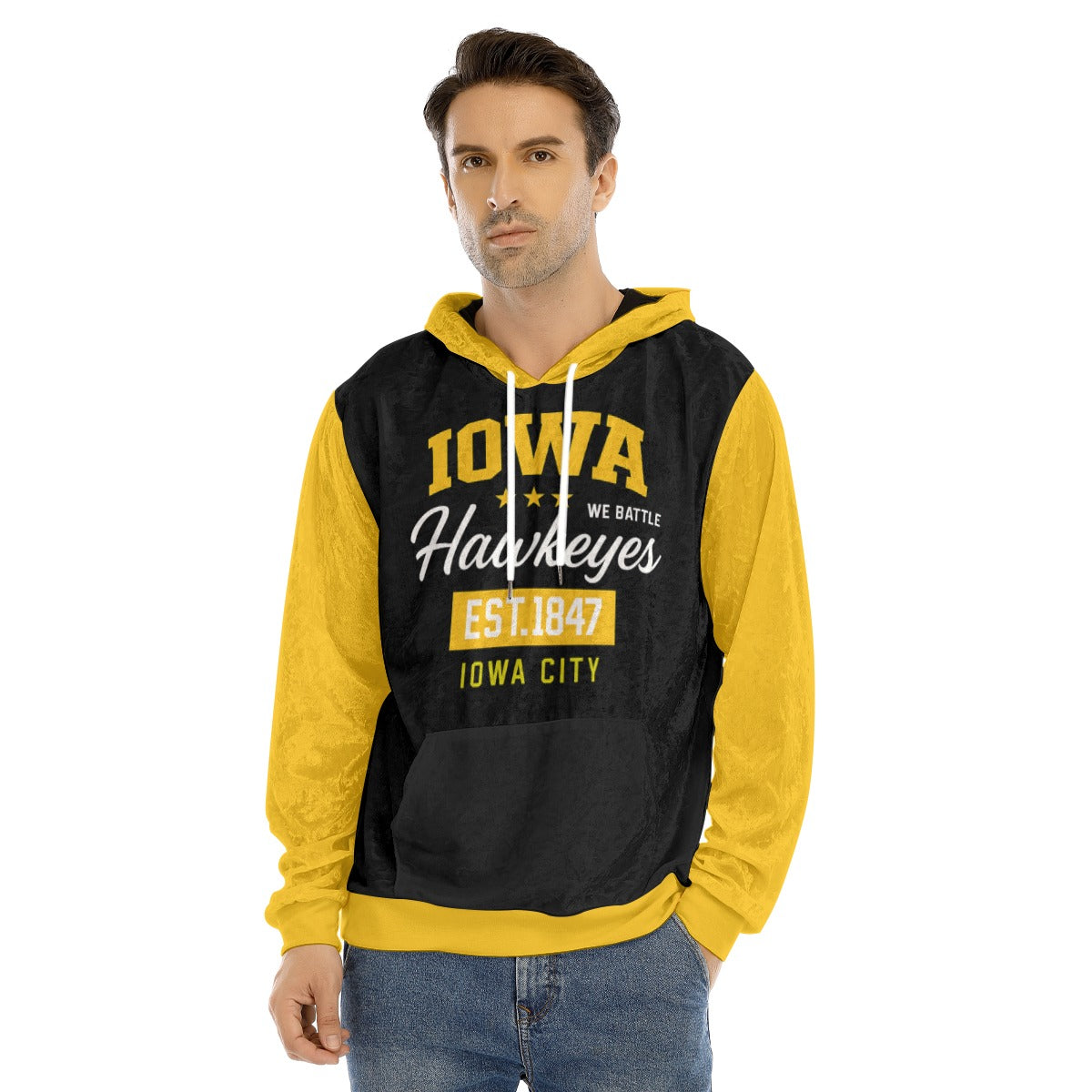 Urban Legend Iowa Hawkeyes Black Gold Men’s Velvet Pullover Hoodie