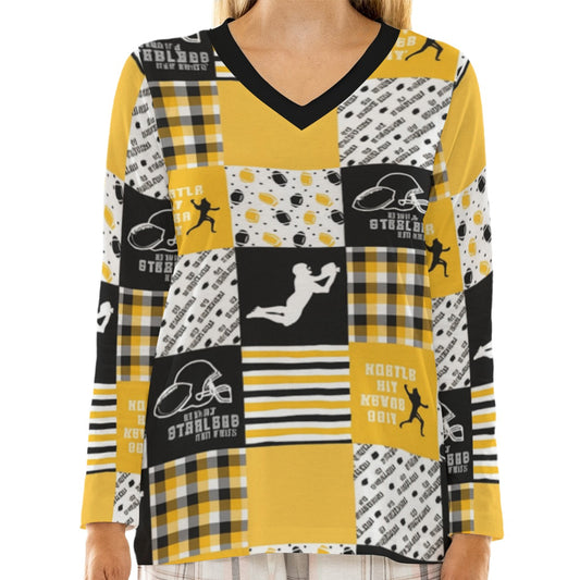All-Over Print Women's Loose V-Neck T-Shirt With Long Sleeve