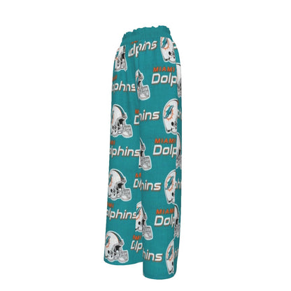 Miami Football Game Day All-Over Print Women's Faux Silk Wide-Leg Pants