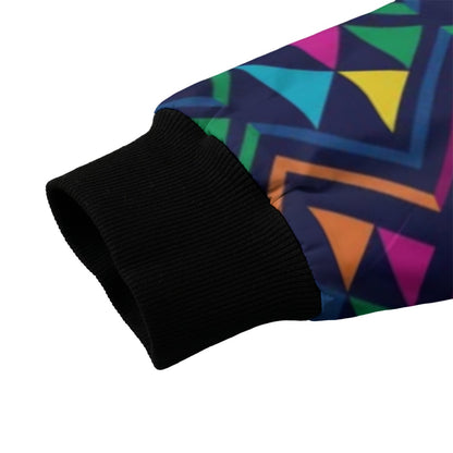 Neon Nights Colourful Geometrical Pattern Fleece Bomber Jacket – Festival Streetwear Style
