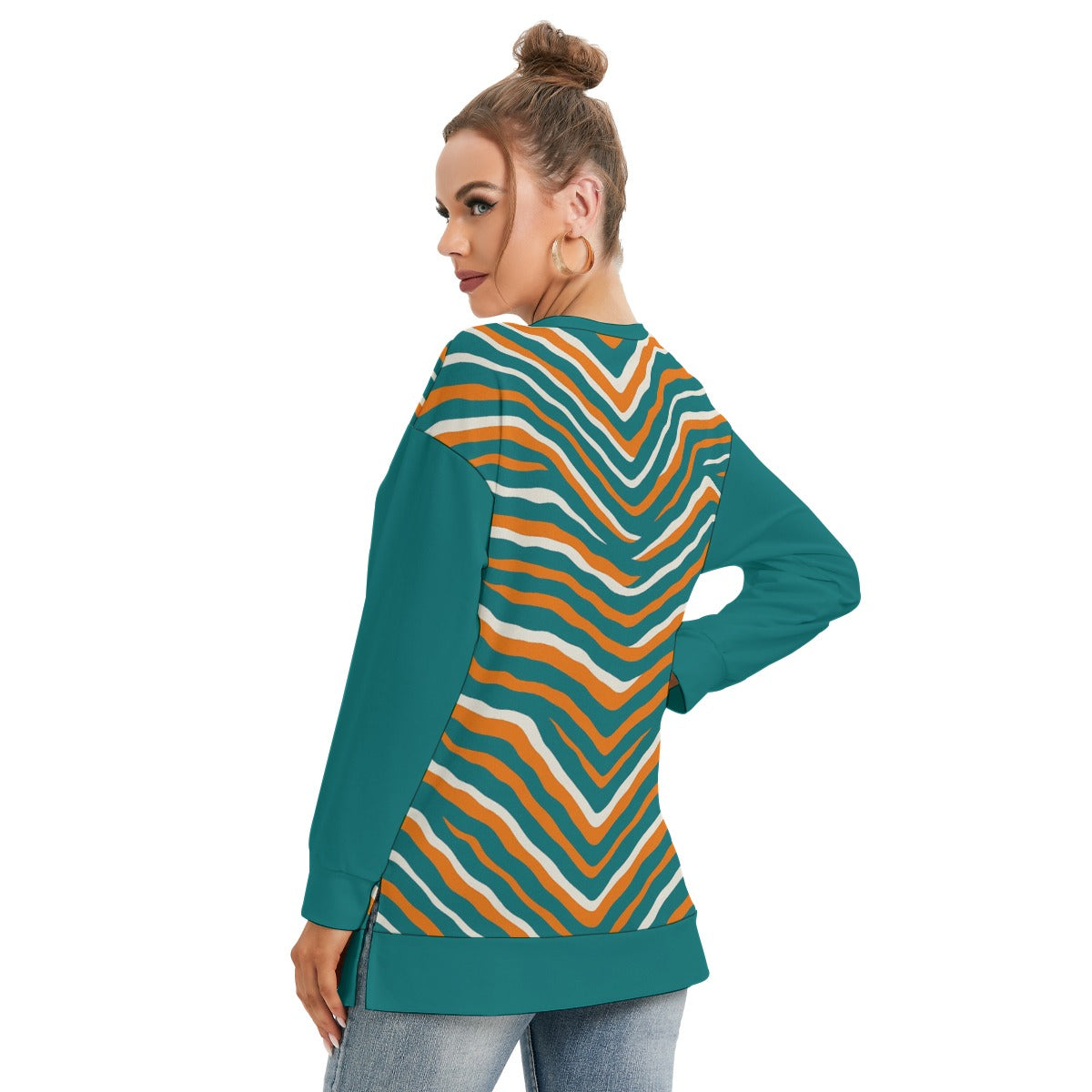 Miami Football Game Day All-Over Print Women's Side Split O-neck Sweatshirt