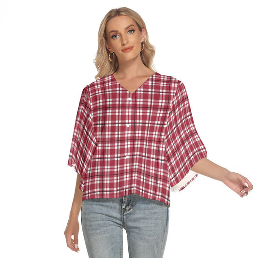 Alabama Tartan plaid  Women's Bat Sleeve Light V-neck Front Buttoned Top
