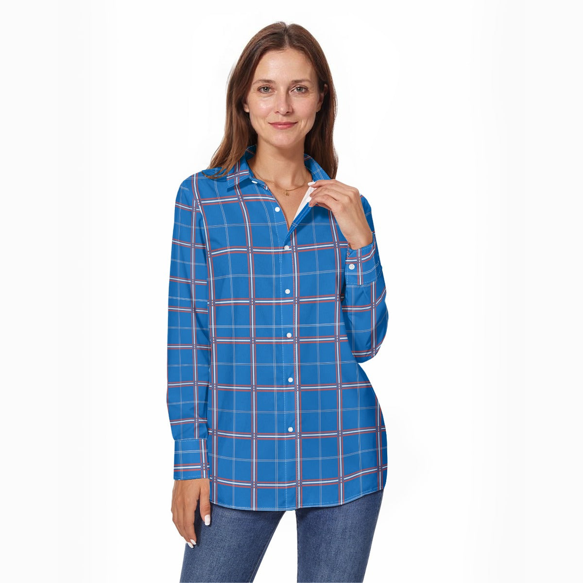 Kansas Tartan Plaid Jayhawks  Women's Long Sleeve Shirt