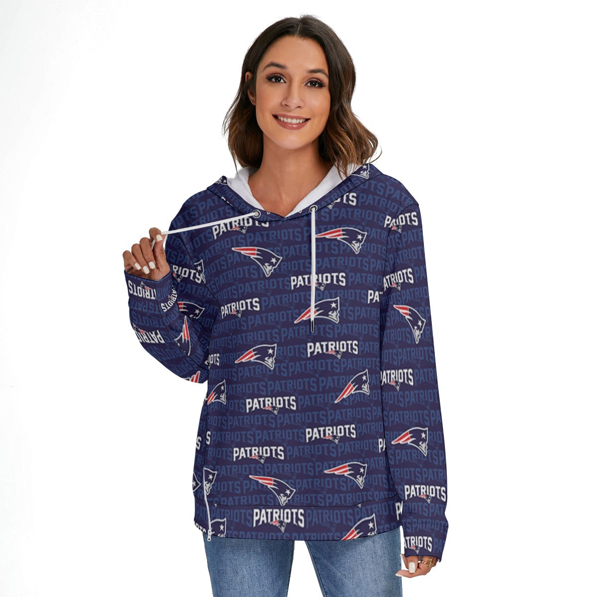 New England Football Game Day All-Over Print Women's Heavy Fleece Zip-on-the-Side Hoodie