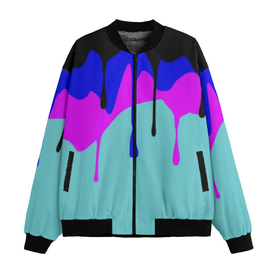 Spray Paint Drips Multi-Colored Melt Drips Liquid Fleece Bomber Jacket – Artistic Graffiti Streetwea