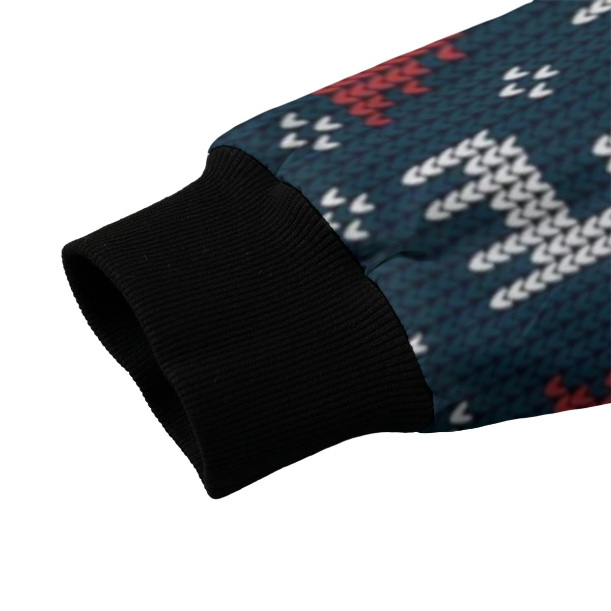 Urban Legend Snow Inspired Pattern Knitted Christmas and New Year Fleece Bomber Jacket