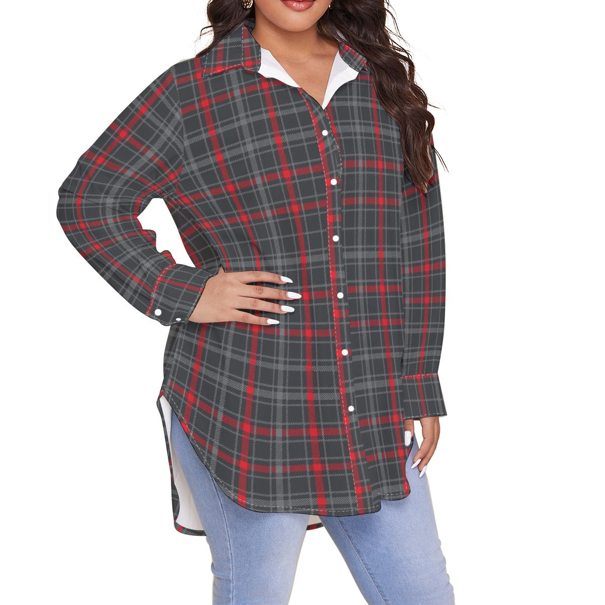 New Mexico Tartan Plaid Lobos Women's Shirt With Long Sleeve(Plus Size)