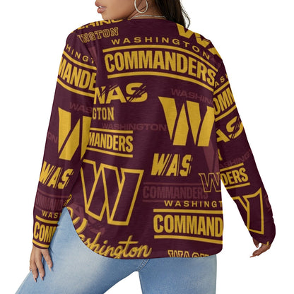 Washington Commanders Women's V-neck T-shirt With Curved Hem(Plus Size)