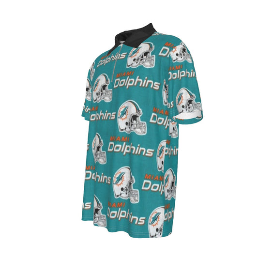 Miami Football Game Day All-Over Print Men's Lapel Zip Short Sleeve POLO