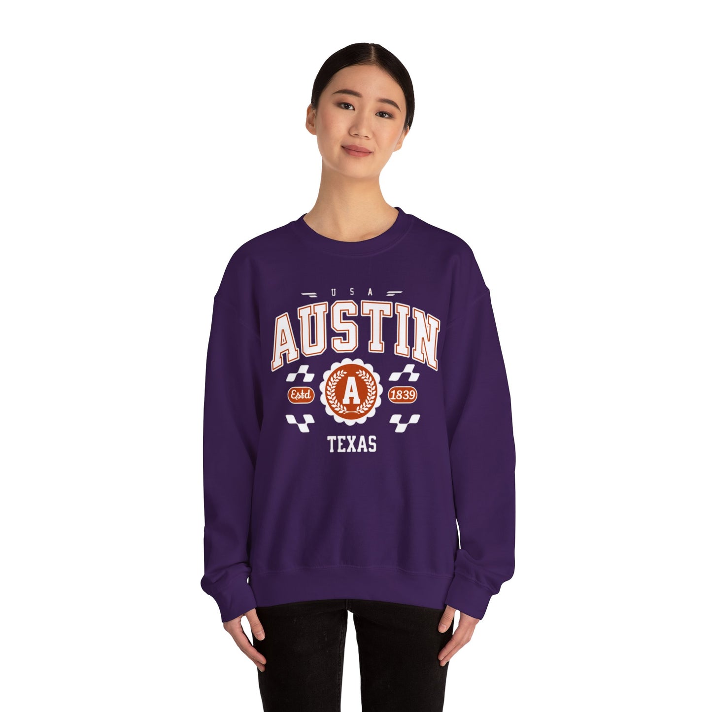 East 1839 Austin Texas TX Vintage Athletic Sports Design Pullover Crewneck Sweatshirt
