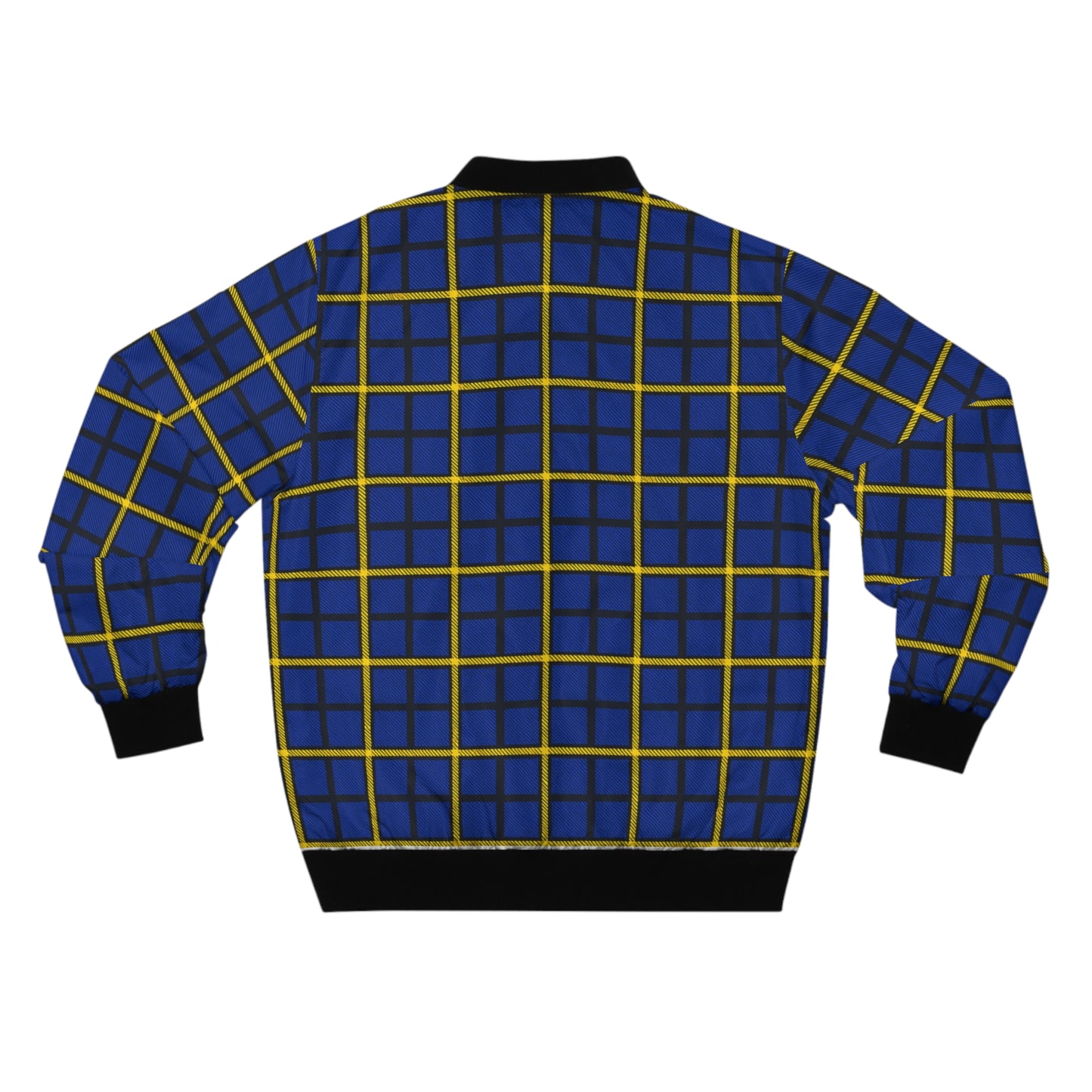 Pittsburgh Tartan Plaid Panthers  Stylish Men's Bomber Jacket with Bold Blue and Yellow Grid Pattern