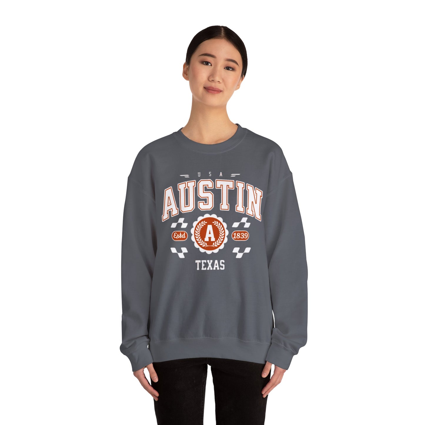 East 1839 Austin Texas TX Vintage Athletic Sports Design Pullover Crewneck Sweatshirt
