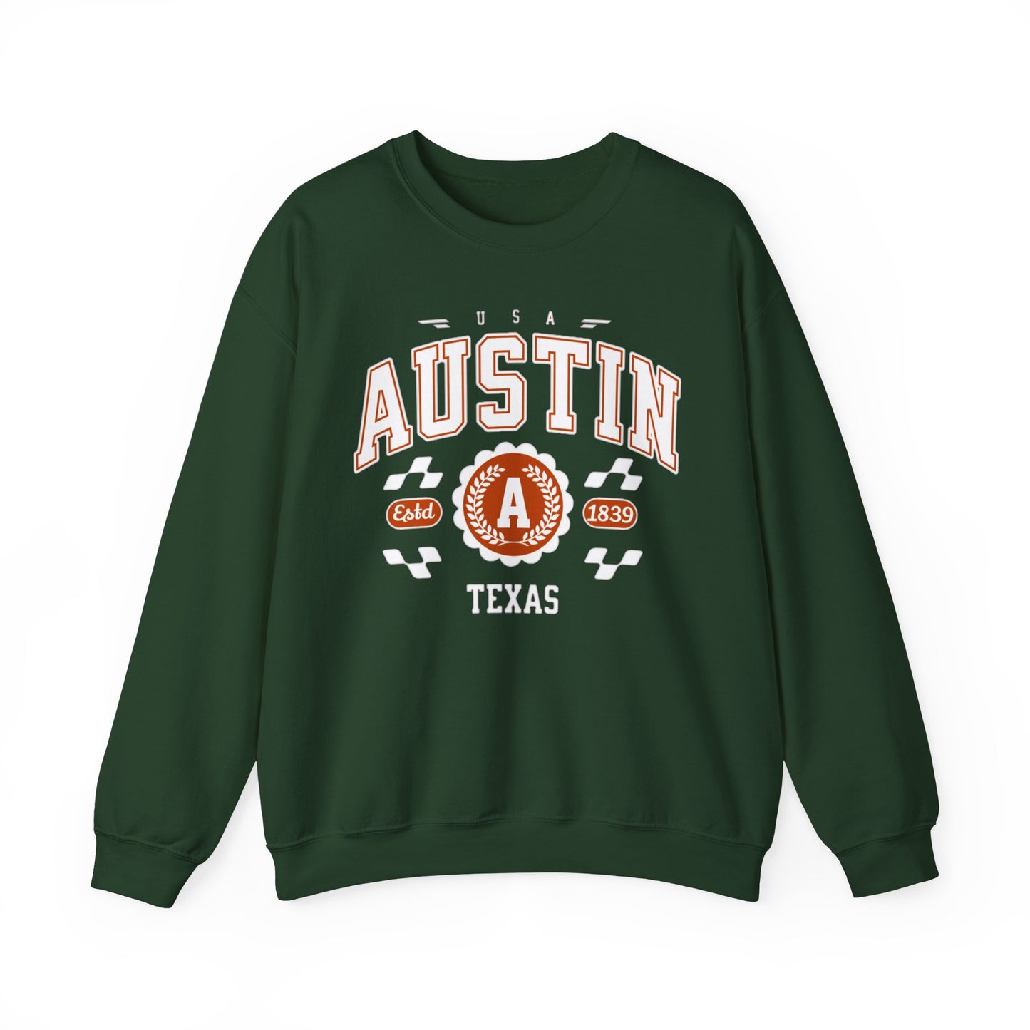 East 1839 Austin Texas TX Vintage Athletic Sports Design Pullover Crewneck Sweatshirt