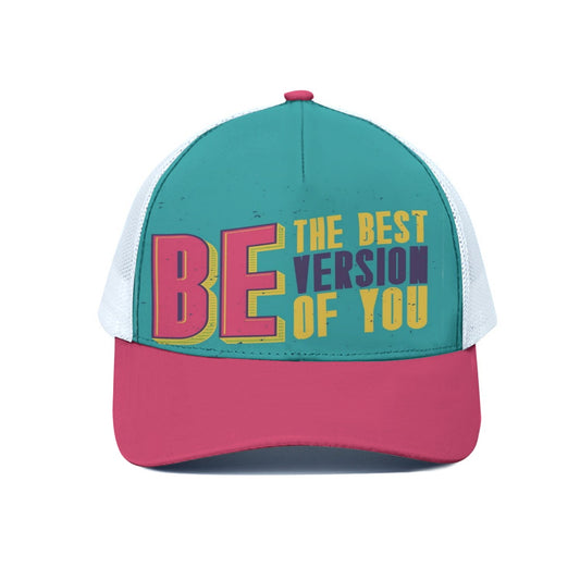 Colorful cap with motivational text on a white background