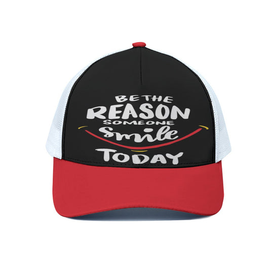 Black and red cap with motivational quote on a white background