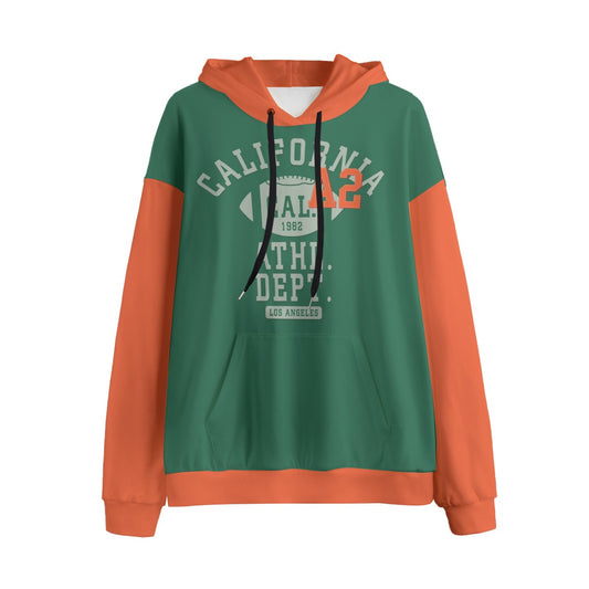 Green and orange hoodie with 'California Athletic Dept.' text on a white background