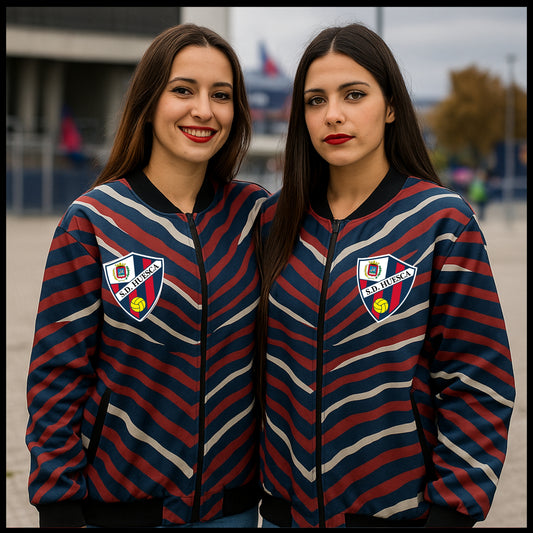 Chaqueta SD Huesca Fleece Bomber Jacket con patrón de cebra en los colores del club