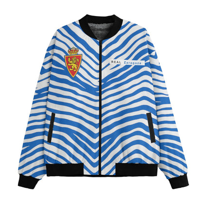 Blue and white striped jacket with Real Zaragoza logo on a white background