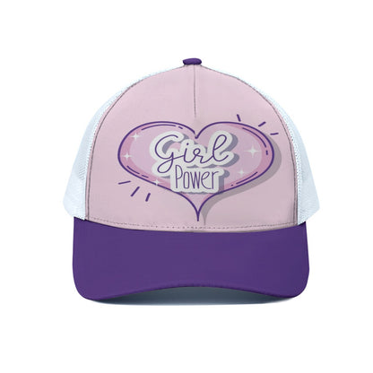 Pink and purple cap with 'Girl Power' text on a white background