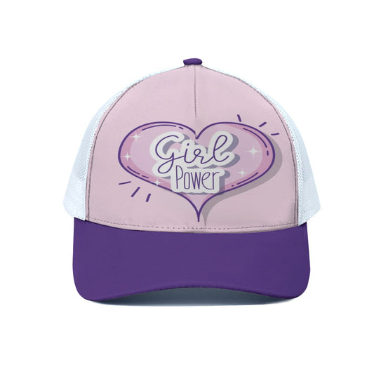 Pink and purple cap with 'Girl Power' text on a white background