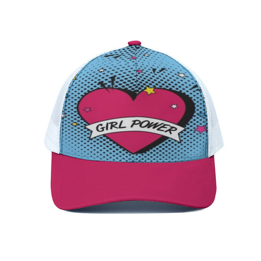 Cap with heart design and 'Girl Power' text on a white background