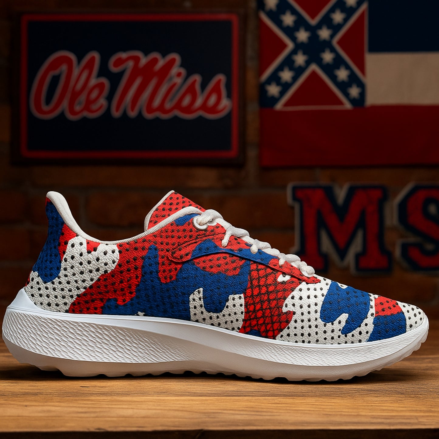 Urban Legend Mississippi Ole Miss Rebels Red Blue Camo Road Running Shoes