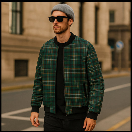 Scott Green – green with blue and black checks tartan Fleece Bomber Jacket