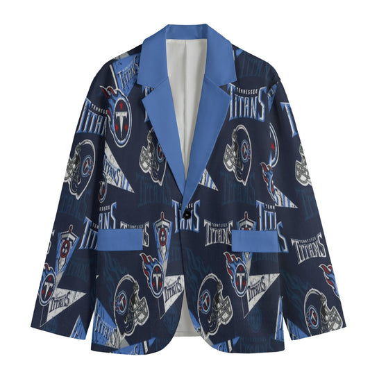 Navy blazer with Tennessee Titans logo pattern on a white background