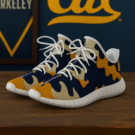 Colorful sneakers with a pattern on a wooden surface