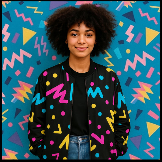Urban Legend 90s Street Icons – Memphis Style Hand-Drawn Textured Fleece Bomber Jacket