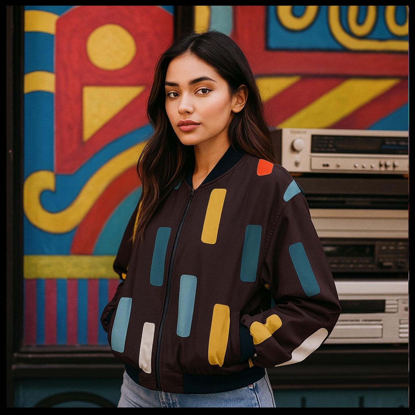 Urban Legend 90s Street Icons Seamless Scandinavian Pattern Fleece Bomber Jacket