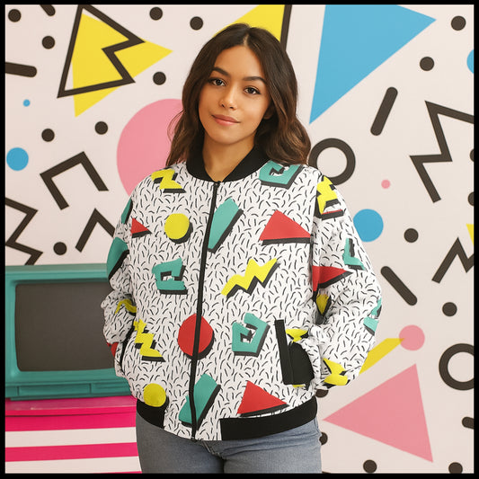 Urban Legend 80s Retro Pattern Infused with 90s Street Art Influence – Fleece Bomber Jacket