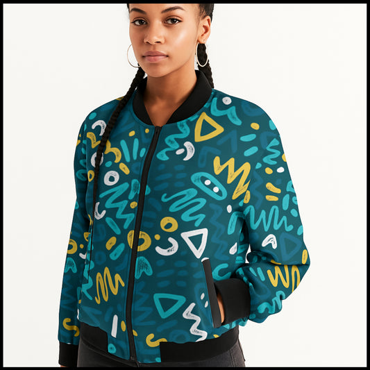 Urban Legend 90s Street Icons – Hand-Drawn Abstract Pattern Fleece Bomber Jacket