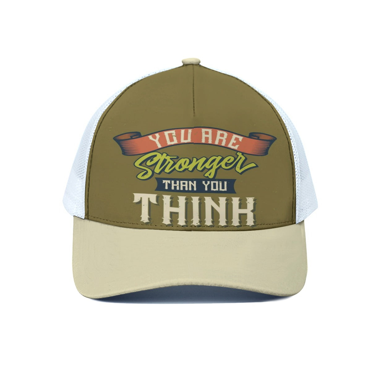 Cap with motivational quote 'You are stronger than you think' on a white background