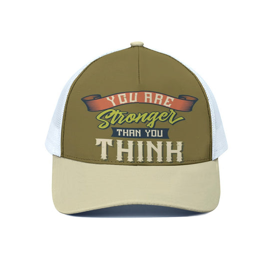 Cap with motivational quote 'You are stronger than you think' on a white background