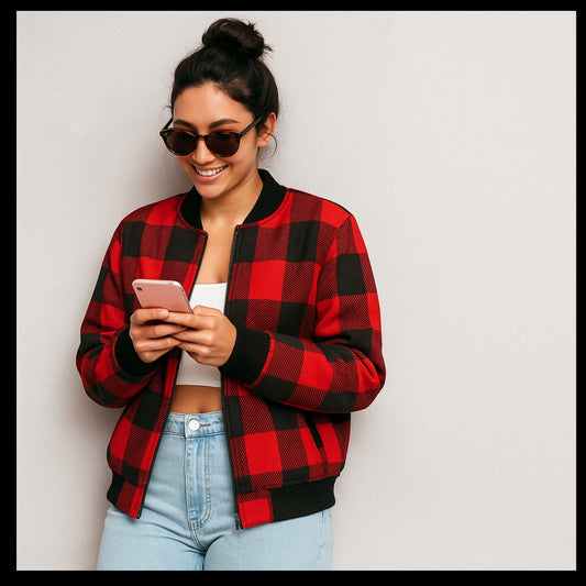 Rob Roy – big red and black simple and iconic tartan Fleece Bomber Jacket