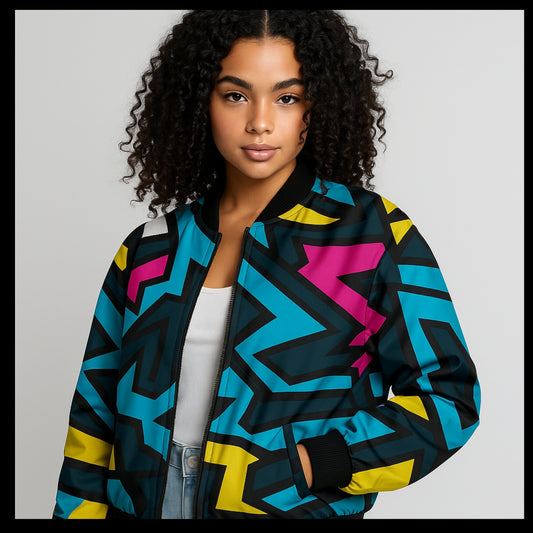 Beautiful Abstract Graffiti Seamless Fleece Bomber Jacket – Artistic Urban Streetwear