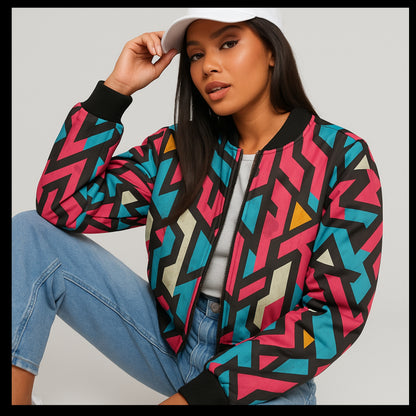 Abstract Graffiti Fleece Bomber Jacket – Seamless Streetwear Pattern for Urban Style
