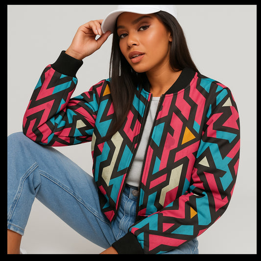 Abstract Graffiti Fleece Bomber Jacket – Seamless Streetwear Pattern for Urban Style